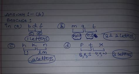 Find the odd one from given options a)bdf b)mqt c)hkn .